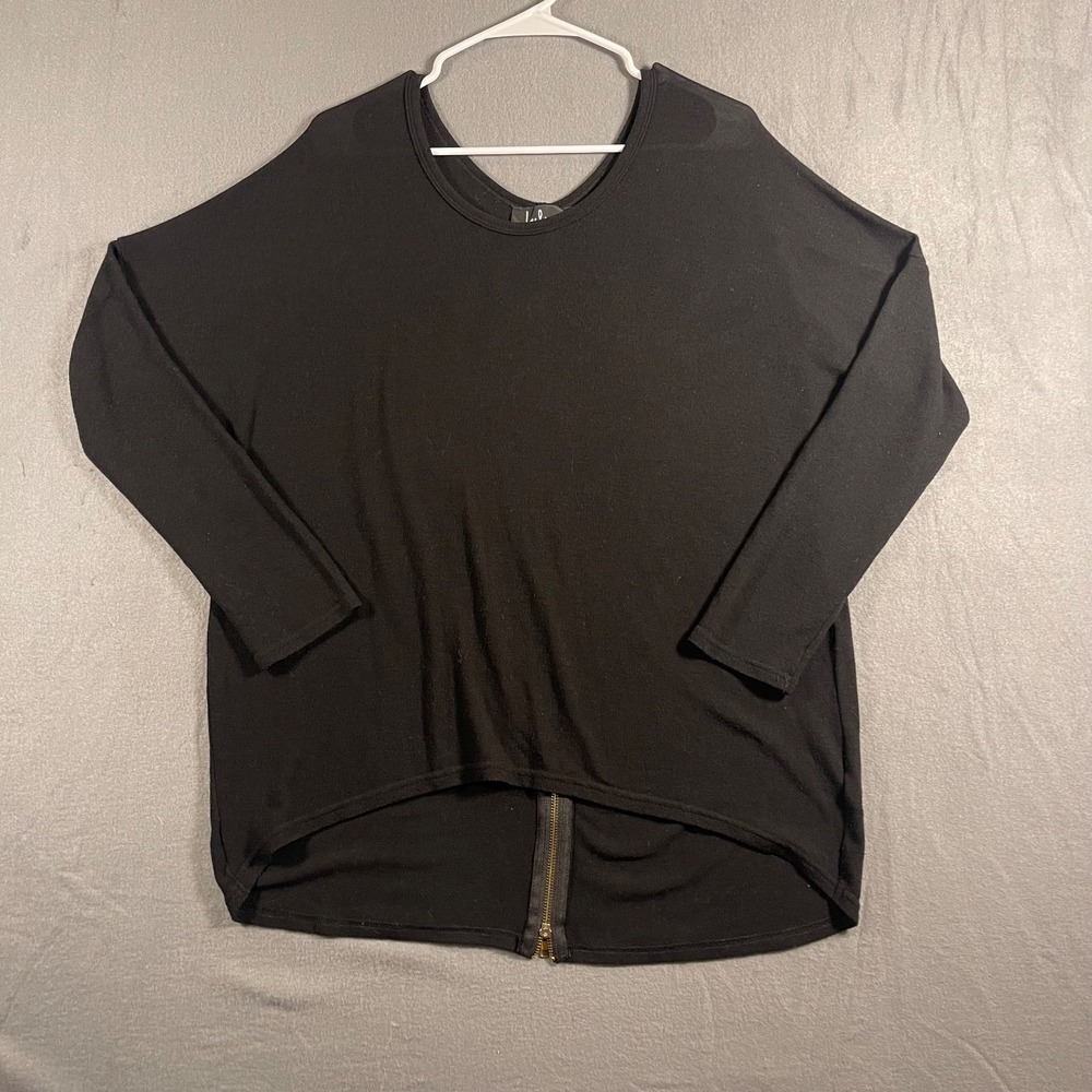 Lulus Womens XL Black Oversized Zip Back High Low Long Sleeve Tunic Top